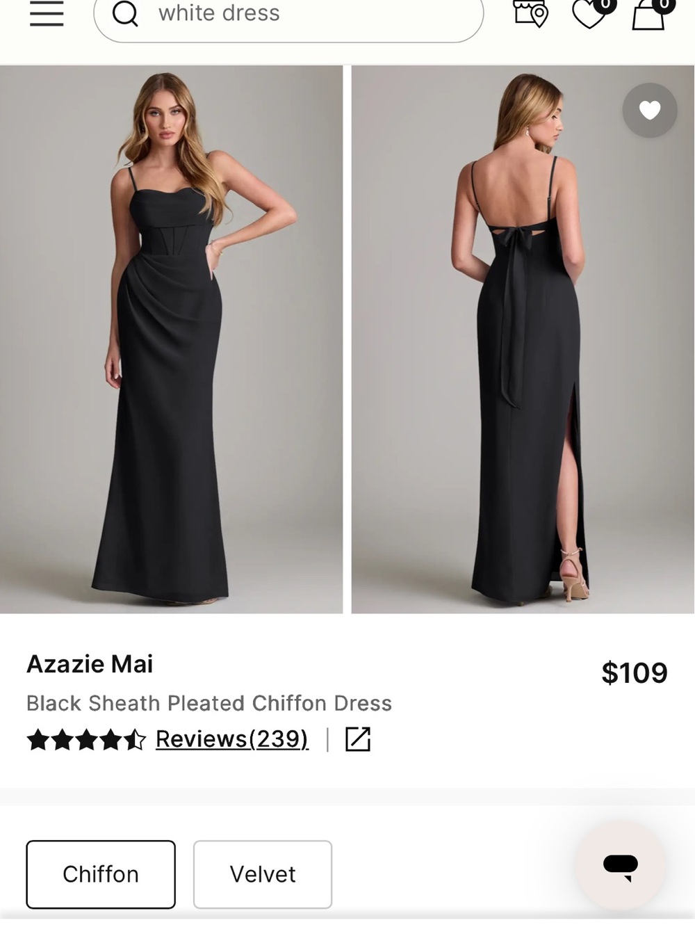 Azazie MAI Black Maxi Sheath Dress with Pleated Bodice